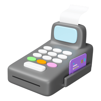 3d payment machine or pos terminal float with credit card, electronic bill payment, invoice or paper check receipt isolated. 3d render illustration png