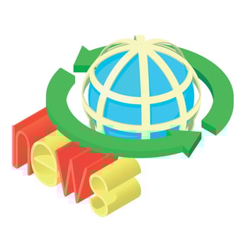 Internet news icon isometric vector. Arrow around globe grid news inscription vector