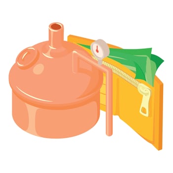 Beer brewing icon isometric vector. Metal container for brewing and money wallet vector