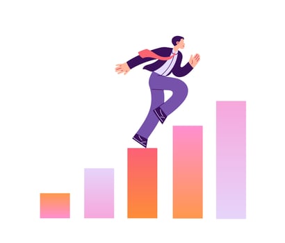 Business man running to reach higher target. Ambition to success vector
