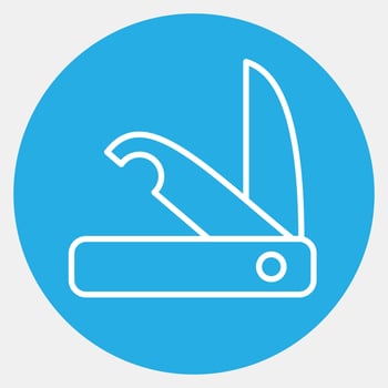 Icon clasp knife. Camping and adventure elements. Icons in blue round style. Good for prints, posters, logo, advertisement, infographics, etc. vector