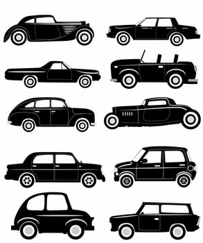 car side silhouette set, white background, retro car vector