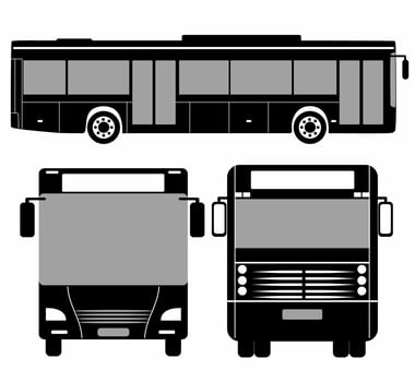 City bus silhouette with. Vehicle icons set the view from side, front and rear vector