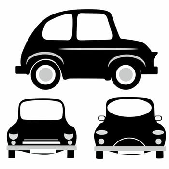 Car silhouette on white background. Vehicle icons set the view from side, front, rear and top, car retro vector
