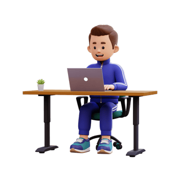3d male character working on a laptop png
