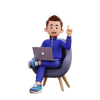 3d male character get an idea while sitting on a sofa and working on a laptop png
