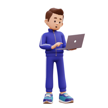 3d male character standing confused working on a laptop png