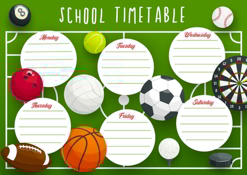 School timetable template of education planner vector
