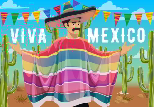 Viva Mexico, Mexican man, sombrero and serape vector