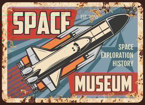 Space exploration museum vector rusty retro plate