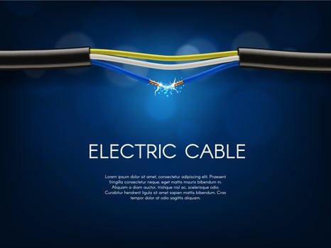 Short circuit in electrical cable vector banner
