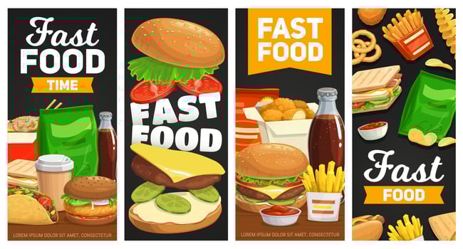 Fast food vector banners cartoon street food meals