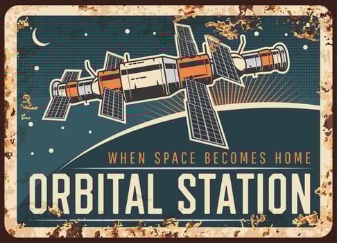 Orbital station satellite vector rusty metal plate