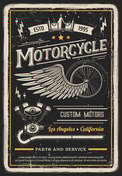 Motorcycle poster, vintage biker garage chopper vector