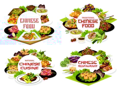 Chinese food restaurant dishes vector round banner