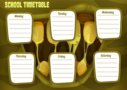 School timetable template, Halloween zombie mouth vector
