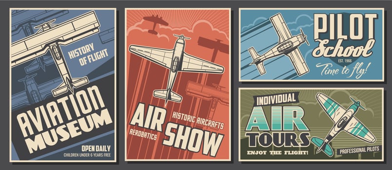 Aviation museum, flight school and air tour banner vector