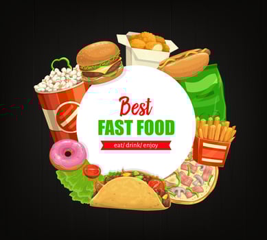 Fast food round banner vector street combo meals