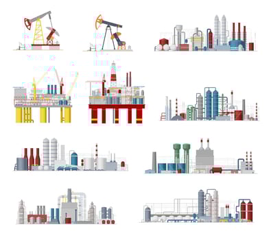 Industrial buildings and factory facilities icons vector