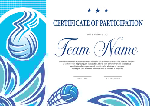 Certificate of volleyball tournament participation vector