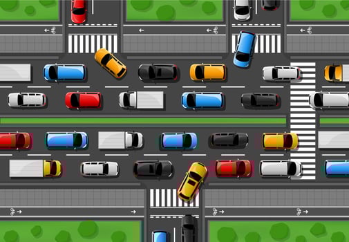 Traffic jam vector city freeway, cars congestion