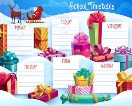 School timetable with Christmas gifts and Santa vector