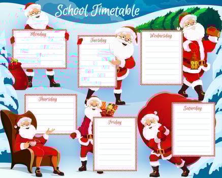 Christmas holidays kids planner, school timetable vector