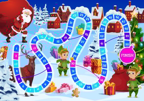 Christmas boardgame for kids with Santa and elfs vector
