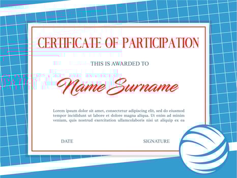 Certificate participation in volleyball tournament vector