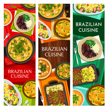 Brazilian cuisine vector meals cartoon banners set