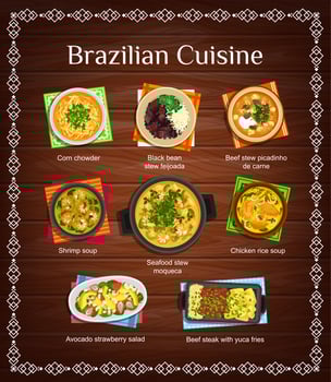 Brazilian cuisine vector menu with meals of Brazil