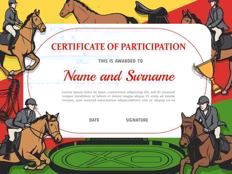 Certificate of participation in horse race diploma vector