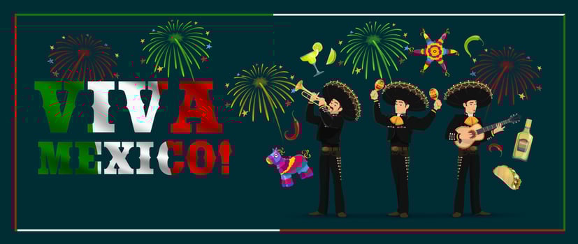Mexican holiday mariachi with fiesta party food vector