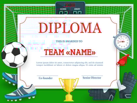 Certificate for soccer tournament participation vector