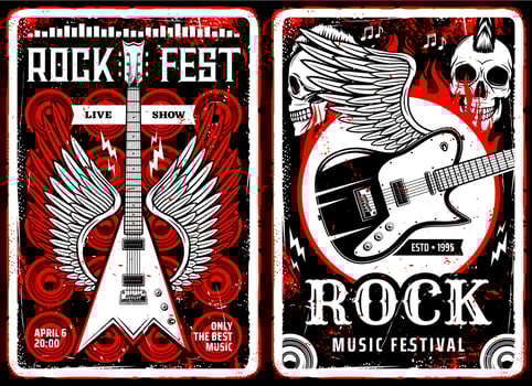 Hard rock music vector vintage flyers or posters