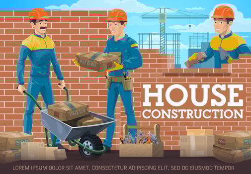 Construction mason and foreman vector banner
