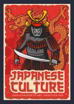 Japanese culture and history grungy vector poster