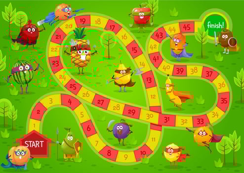 Kids board game, step boardgame cartoon template vector