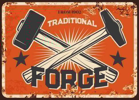 Traditional blacksmith forge rusty metal plate vector