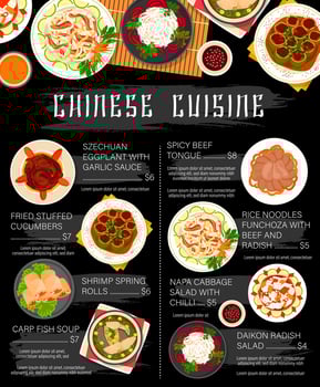 Chinese food dishes, Asian cuisine restaurant menu vector