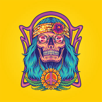 Stoned skull hippie with peace sign pendant illustration vector illustrations for your work logo, merchandise t-shirt, stickers and label designs, poster, greeting cards advertising business company