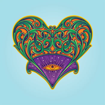 Classical engraved ornament with heart shape border illustrations vector