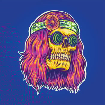 Trippy skull face wearing psychedelic glasses hippie illustrations vector illustrations for your work logo, merchandise t-shirt, stickers and label designs, poster, greeting cards advertising
