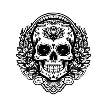 Mexican girl illustration and Mexican skull emblem logo capture the rich heritage and symbolism of Mexico, perfect for designs that celebrate Mexican culture and tradition. vector