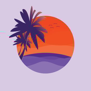 Sunset tropical beach illustration vector