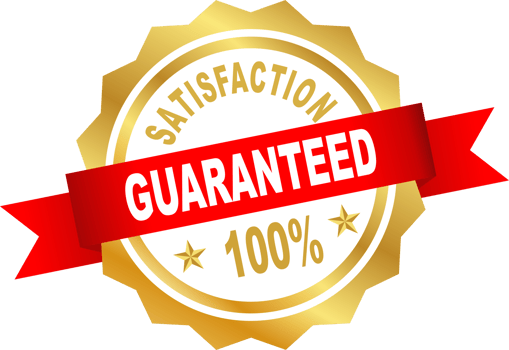Satisfaction guaranteed label icon symbol golden red white design transparent background png