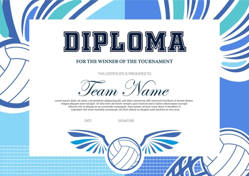 Certificate for volleyball tournament winner vector