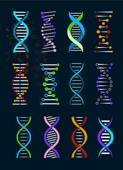 DNA helix isolated icons, genetics, biotechnology vector