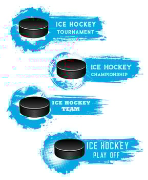 Ice hockey puck, sport halftone grunge banners vector