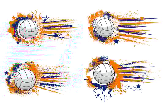 Volleyball ball, sport tournament halftone banners vector